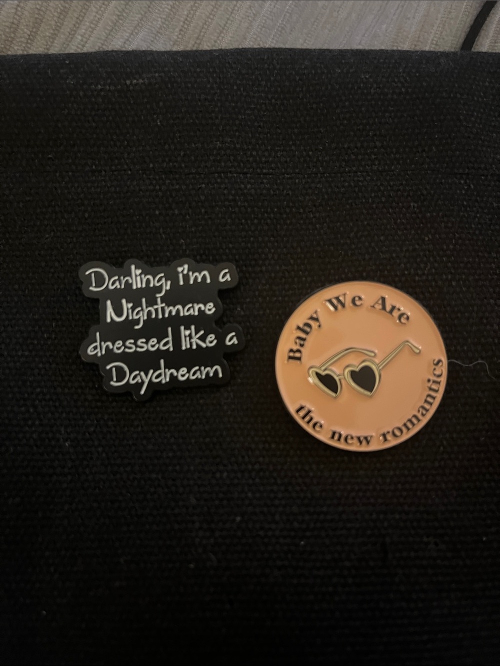 Taylor Swift Enamel Pin Set - Black Quote Pin & Peach 'Baby We Are' Pin